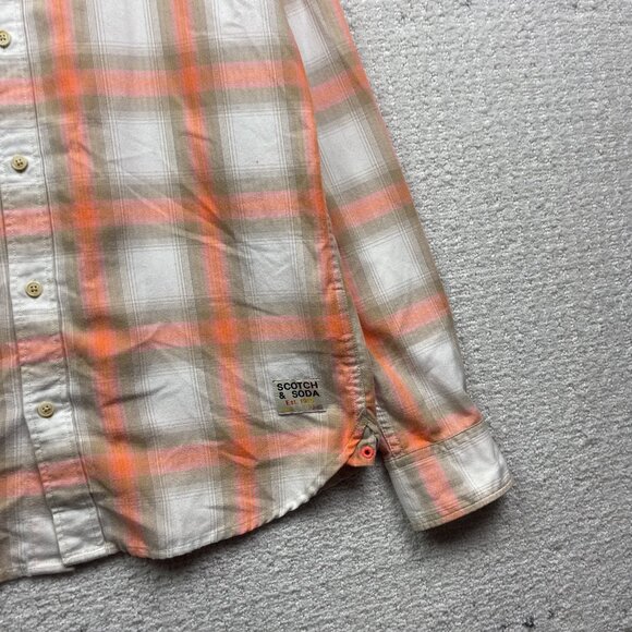 Scotch & Soda x Honolulu Social Club Orange Neon Plaid Button Up Shirt Men Sz M - Picture 4 of 13